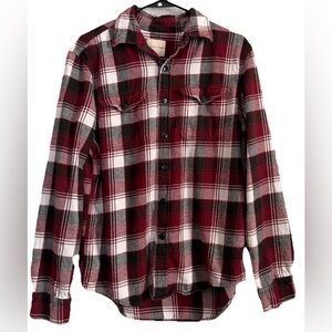 American Eagle Flannel Plaid Button Maroon Black Men’s Medium Shirt Cotton
